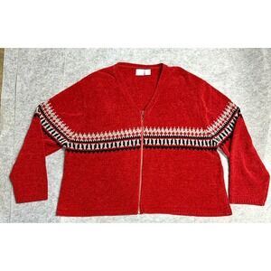 Fiorlini International Red Zip Sweater Women's 22/24 Vintage Made Korea (2P-13)